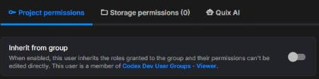 The Inherit from group toggle on a user's Project permissions tab